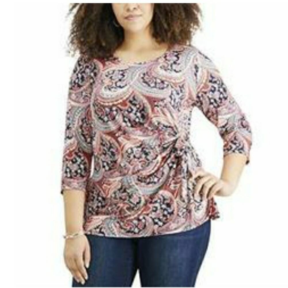 NY Collection Woman Floral Paisley Scoop Neck 3/4 Sleeve Top 1X NEW